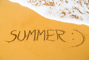 Summer :) written on a sandy beach