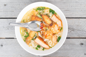 Banh Canh, Vietnamese traditional soup with big rice noodles and