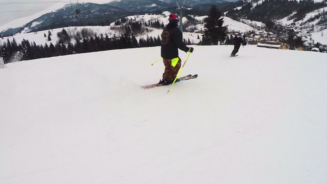 the skier does tricks