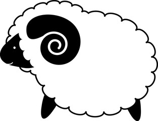 羊のイラスト　シンプル　シルエット　かわいい　アイコン　横顔　もこもこ