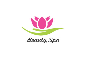 women spa with lotus on hand logo