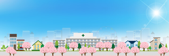 桜　病院　春　背景