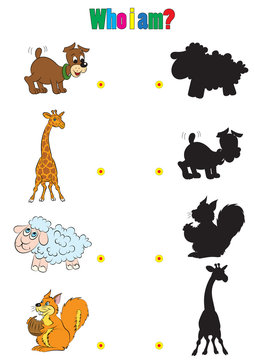 illustration of animation silhouettes of animals for the children book of riddles