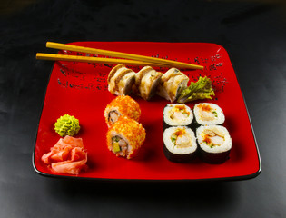 still life - set the rolls on a red plate