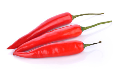 Red chilli peppers on white background