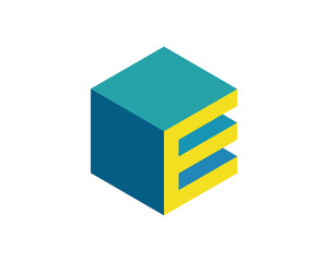 E isometric letter logo