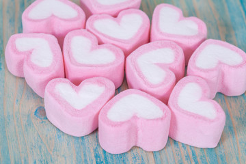 Obraz premium heart shaped candies background,selective focus.
