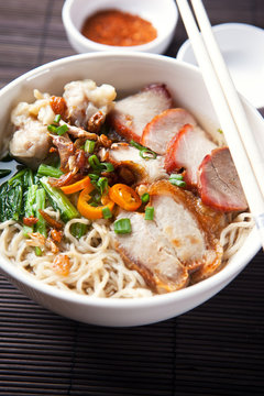 noodle with crispy pork and sliced fried pork,thai food