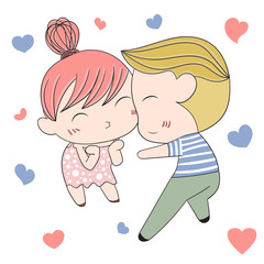 Romantic concept. Loving boy and girl. Cute cartoon vector illus