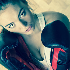 Fit sporty oman boxing