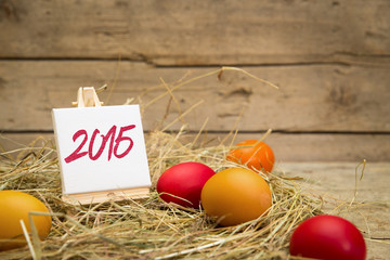 Nest mit Eiern, Leinwand mit Jahreszahl