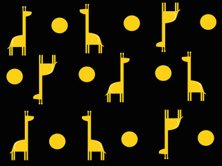 Patterns with giraffe, circles and black background with giraffe, vector illustration