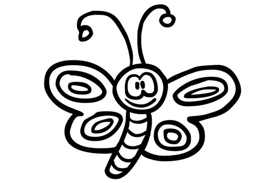 Lustiger, handgezeichneter Schmetterling / schwarz-wei&szlig;, Vektor