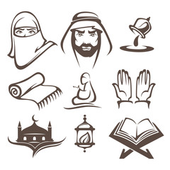 islam icons symbols and logo, vector collection