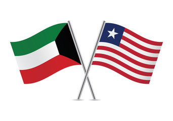 Kuwaiti and Liberian flags. Vector illustration.