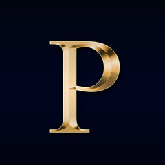 Gold letter "P" on a black background