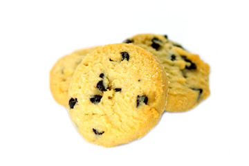 cookies with cranberries and chocolate on white background.