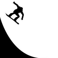 Snowboarder slides down on the trampoline
