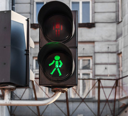 Green light on crossroad street traffic lights