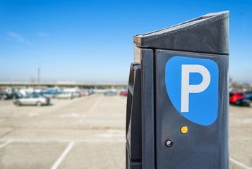 Parking lot with authorized parking machine - obrazy, fototapety, plakaty