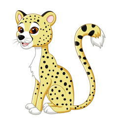 Fototapeta na wymiar Cartoon funny leopard sitting isolated on white background