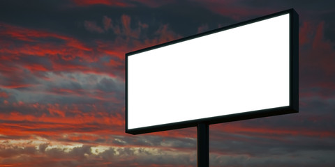 Blank billboard at sunset time ready for advertisement. 3d render - obrazy, fototapety, plakaty