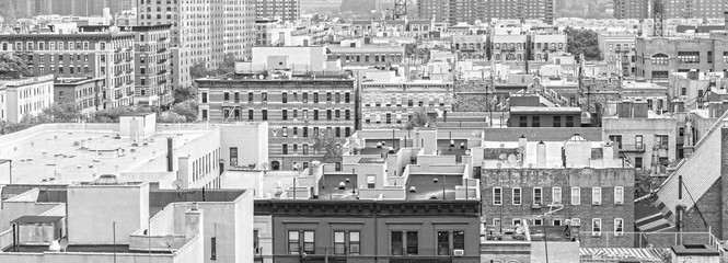 Black and white panorama of Harlem, New York, USA
