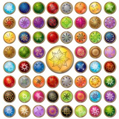 set of circle color button with snowflakes