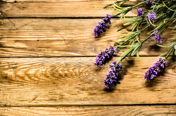Lavender on wooden boards. Vintage retro style background