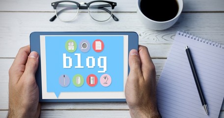 Composite image of bubble blog and pictures