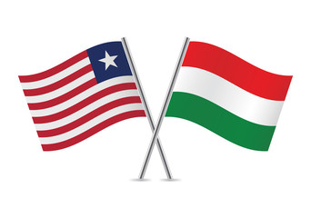 Liberian and Hungarian flags. Vector illustration.