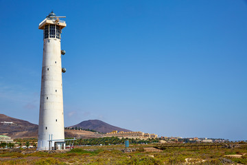 Fototapeta na wymiar Morro Jable Matorral lighthouse Jandia Fuerteventura
