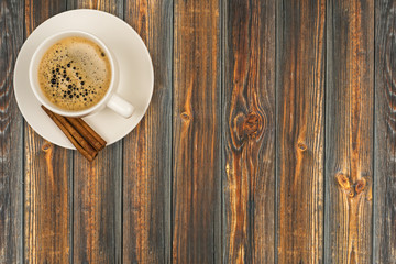 coffee classic cup on a wooden table top view
