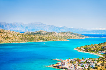 Naklejka na ściany i meble Panoramic view of the sea coast with turquoise water.