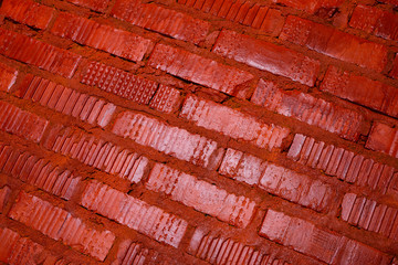 Brick wall painted with red paint background texture