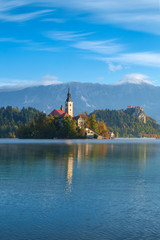 Fototapeta na wymiar Lake Bled and the island with the church
