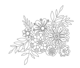 Doodle art flowers. Zentangle style floral pattern. Hand drawn herbal design elements.