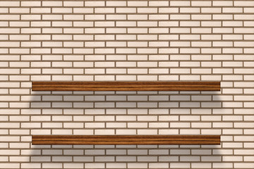 Wood shelf on brick background