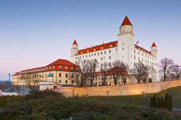 Fototapeta na wymiar Bratislava castle on a winter evening, Slovakia.