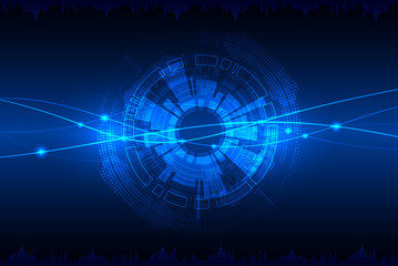 Blue abstract technological background with various technologica