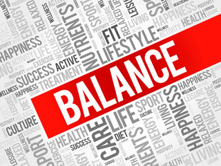 BALANCE word cloud background, health concept