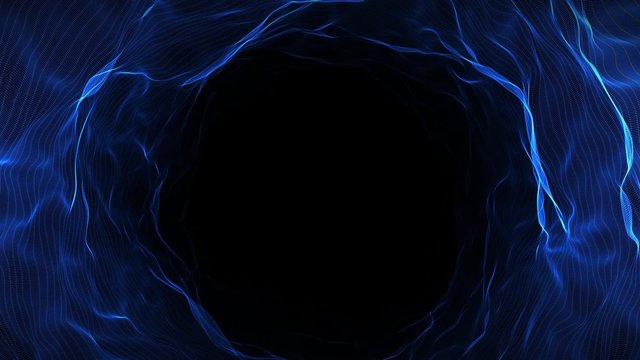 flight through blue neon digital wormhole