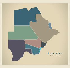 Modern Map - Botswana with districts colored BW