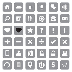 web icon set on gray rounded rectangle