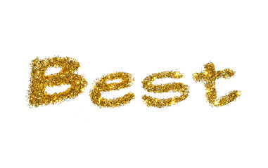 Word Best of golden glitter sparkle on white background