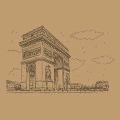 Arc de Triomphe, Paris, France. Travel Paris icon. Vector hand drawn sketch.
