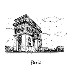 Arc de Triomphe, Paris, France. Travel Paris icon. Vector hand drawn sketch.