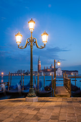 Venice - Italy, San Giorgio Maggiore church and gondolas. 