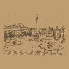 Trafalgar Square, London, England, UK. Hand drawn vector illustration. - obrazy, fototapety, plakaty