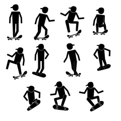 Men skaters skate with various gestures and moves infographic icon vector sign symbol pictogram